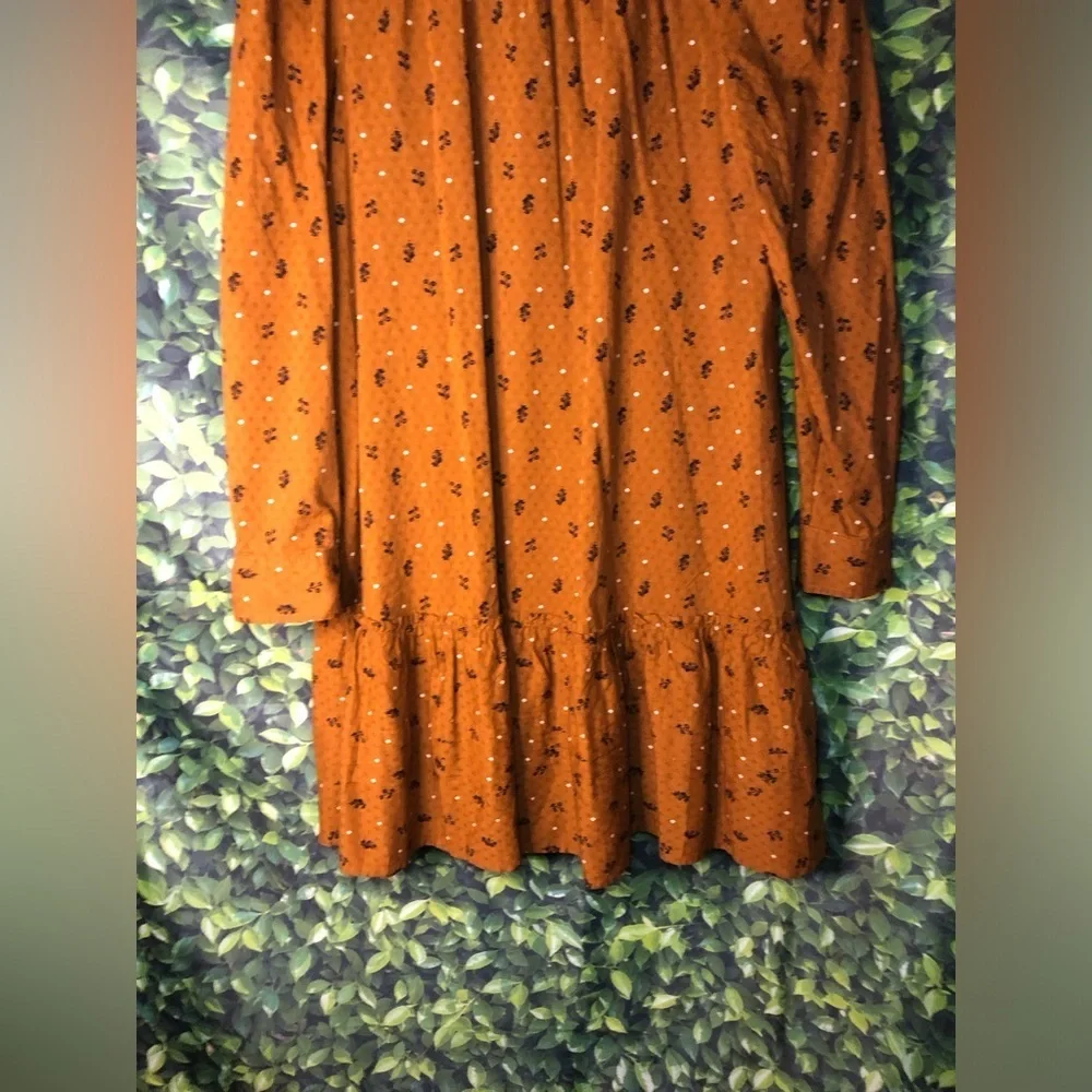Universal Threads Rust Floral Prairie Babydoll Boho Long Sleeve Ruffle Dress - Picture 3 of 15